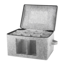 Caja para Guardar Copas de Vino con Tapa, Contenedor Rígido para Copas con 12 Divisores, Caja para Empaquetar Cristalería.