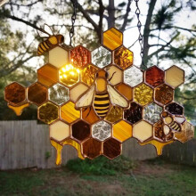 Bee Suncatcher Queen Bee Honeycomb Hanging Decor for Farmhouse Garden Window or Bee Festival