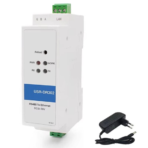 DIN-Rail RS485 Serial Port to Ethernet Converter Server IOT Device USR-DR302 Support Modbus EU Plug