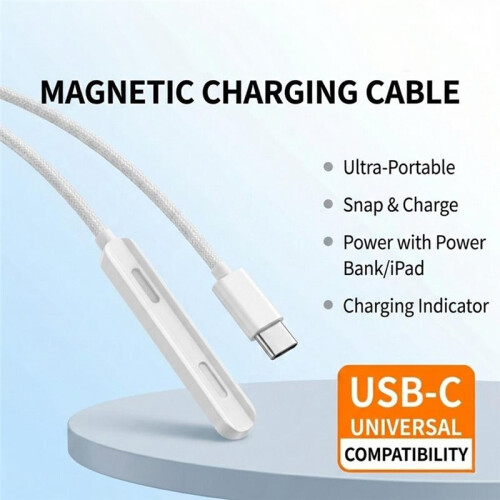 For  Pencil 2nd Magnetic Charging Adapter Nylon Braided Cable Type C Charger Cable with Indicator Light 2