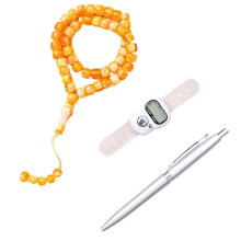 Conjunto de 3 Contas de Cristal Tasbih para Oração, Presente Islâmico, 33 Contas, Rosário Muçulmano para Meditação e Oração, Amarelo.