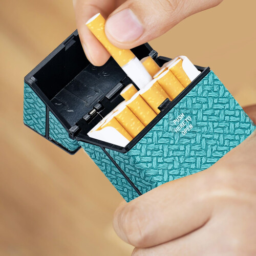 Plastic Cigarette Case for 85mm, Woven Pattern Compact Holder Grayish Cyan, Pressure‑Resistant and Moisture‑Proof 1