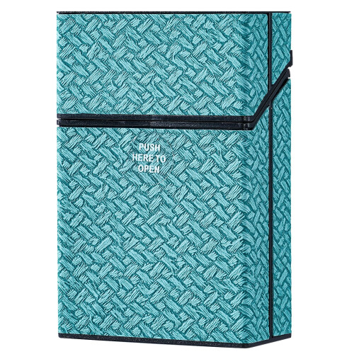Plastic Cigarette Case for 85mm, Woven Pattern Compact Holder Grayish Cyan, Pressure‑Resistant and Moisture‑Proof