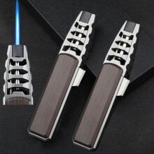 Butane Torch Lighter Set 2 Pack Wood Grain Refillable Electric Lighter with Adjustable Flame and Safety Lock