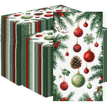 Christmas Paper Napkins 3Ply Guest Towels, Festive Printed Holiday Disposable Napkins Set, Red White Green 100Pack