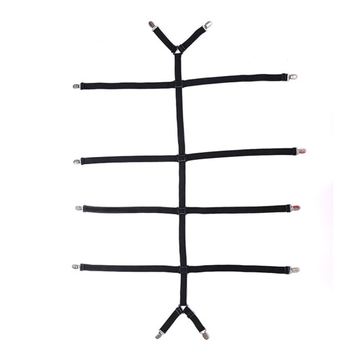 Antislip Bed Sheet Strap with 12 Clips Extra Long Nylon-Black
