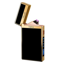 Plasma Arc Lighter Gold – Windproof Dual Arc USB Rechargeable Electric Lighter with LED Flashlight and Battery Indicator for Camping and Outdoor Use