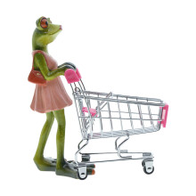 Funny Frogs Miniature Figurine with Shopping Cart Decoration