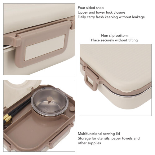 Stainless Steel Lunch Box 1200ml 4-Comp Beige 2