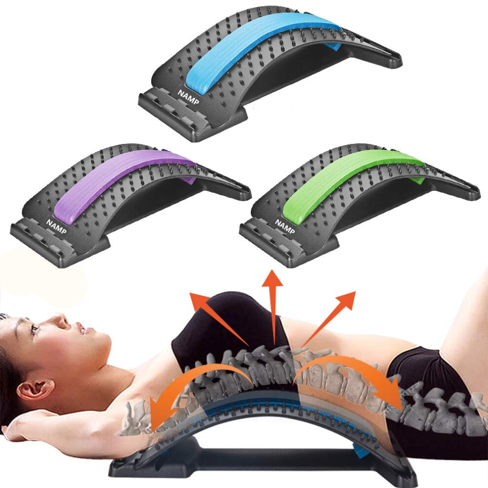 Blue Adjustable Back Stretcher For Spine Pain Relief, Lumbar Support Device With Posture Correction (Blue)