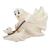 Halloween Ghostly Dog Walker Statue Resins Home-Creamy White
