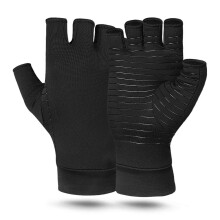 Copper Compression Gloves for Arthritis Pain Relief with AntiSlip Grips, Breathable Half Finger Black S