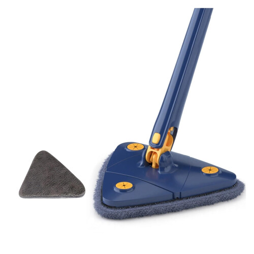 360 Spin Mop with Telescopic Long Handle, SelfSqueeze Triangle Microfiber Head for Floor and Ceiling Cleaning (Blue)