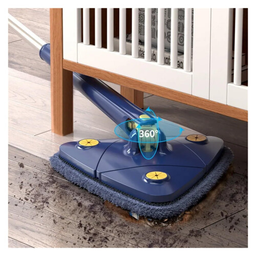 360 Spin Mop with Telescopic Long Handle, SelfSqueeze Triangle Microfiber Head for Floor and Ceiling Cleaning (Blue) 2