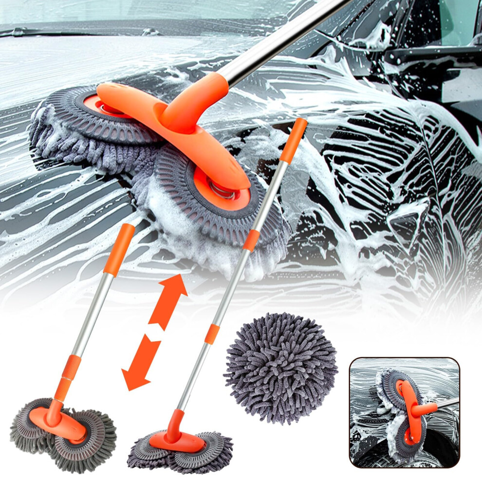 Microfiber Car Wash Mop With Telescopic Long Handle, NonâScratch Chenille Head For Exterior And Windows Gray 9330225235125