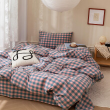 Purple Pink Plaid Duvet Cover Set Full Size Reversible Soft Breathable Cotton Bedding with Pillowcases