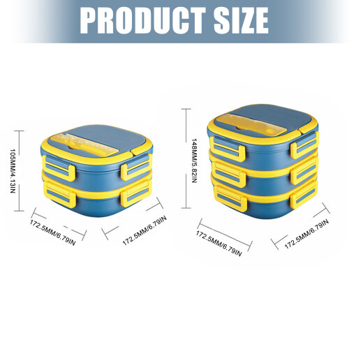 Leak Proof Multi Deck Meal Container-Blue Single layer 3 grid 2