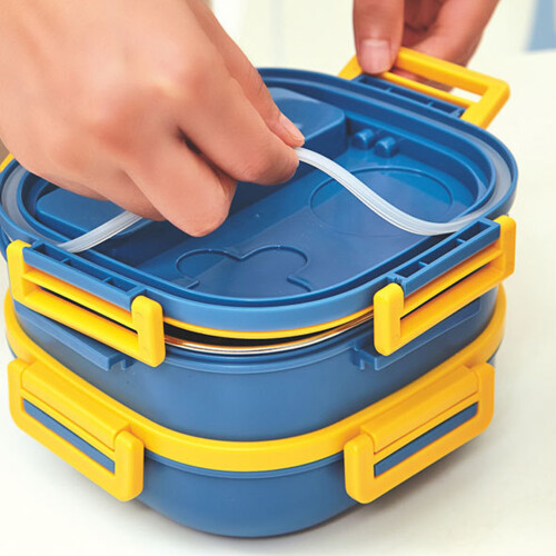 Portable Multi Layer Lunch Box with-Blue Single layer 2 grids 2
