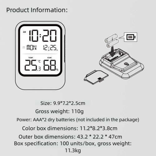 Digital Alarm Clock With Thermometers Hygrometer For-Black 2