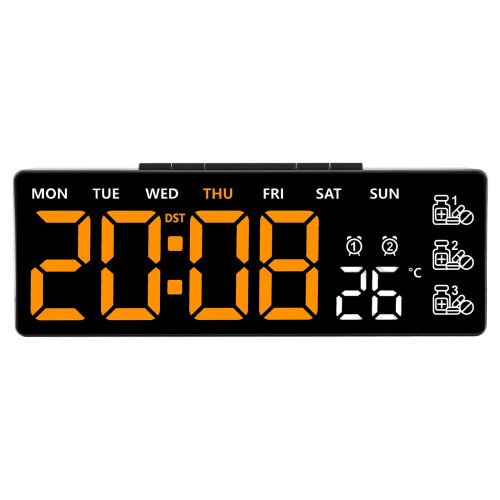 Digitaler Wecker, LED-Digitaluhr,-Schwarze Schale orange l