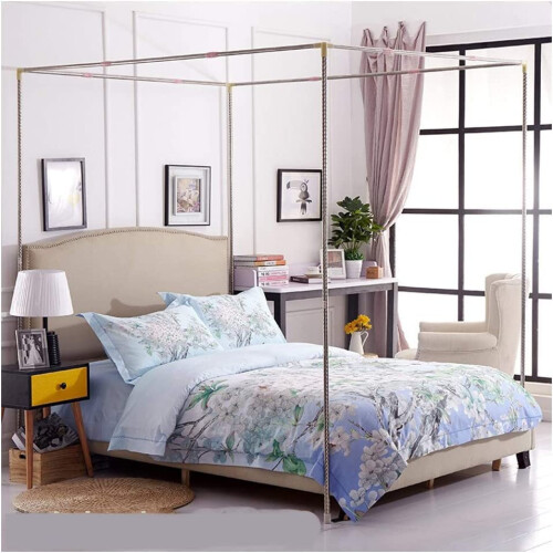 Canopy Bed Frame for Mosquito Net 120x200CM Stainless Steel Four Post Design with Stable Support