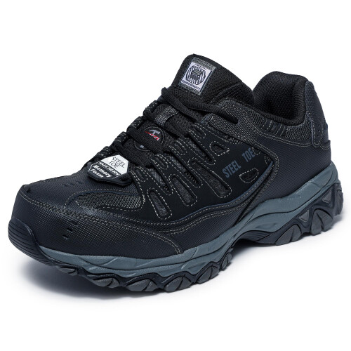 Skechers Skechers Ανδρικά Παπούτσια Cankton Με Ατσάλινη Μύτη, Ηλεκτρική Ασφάλεια, Μαύρο/Γκρι, 10 Wide