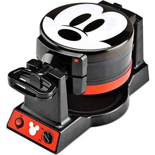 Disney Mickey Mouse MIC-62 Διπλός Φόρμα Waffle Maker, 8"D x 14"W x 8"H, Μαύρος, Κόκκινος