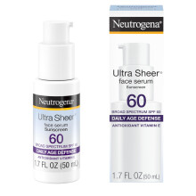 Neutrogena Serum Facial Ultra Sheer Hidratante con Vitamina E y SPF 60, Protector Solar