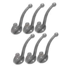 6pcs Vintage Cast Iron Wall Hooks Set, SpaceSaving Double Coat Hangers with Durable Grey Finish for Entryway