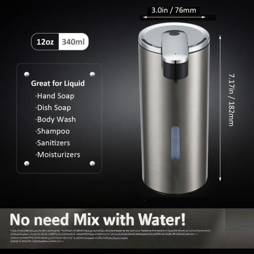 Automatic Soap Dispenser 340ml Touchless Infrared Sensor Stainless Brushed Finish for Bathroom 2