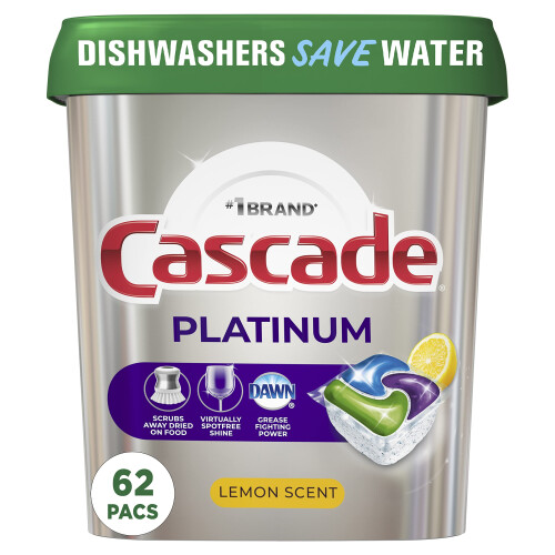 Cascade Platinum Δισκία Πλυντηρίου Πιάτων, Απορρυπαντικό Πλυντηρίου, Λεμόνι, 62 Τεμ