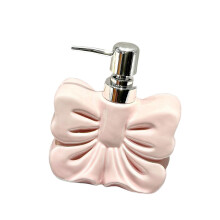 Pink Bow Ceramic Soap Dispenser with Smooth Press Pump, Durable Ceramic Lotion Bottle for Bathroom and Kitchen