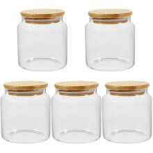 5Pcs Bamboo Lid Glass Jars for Pantry Coffee Tea Food Storage