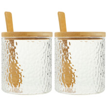 2Pcs Transparent Glass Spice Canisters with Spoon for Kitchen