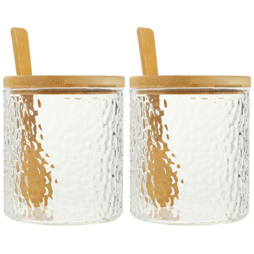 2Pcs Transparent Glass Spice Canisters with Spoon for Kitchen