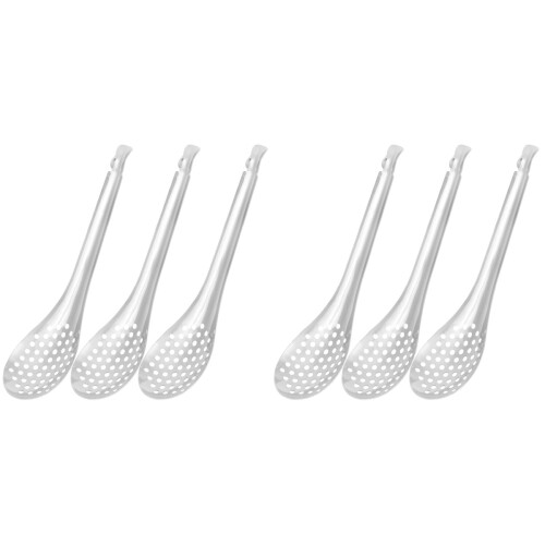 6Pcs Ergonomic Stainless Steel Slotted Caviar Spoons Silver Kitchen
