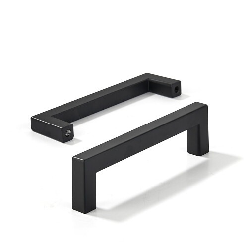 10 Pack Matte Black Cabinet Handles 96mm Hole Centers, Modern Square Drawer Pulls for Kitchen Cabinets
