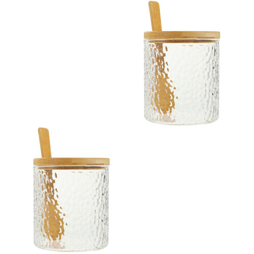 2Pcs Transparent Glass Spice Canisters with Spoon for Kitchen 1