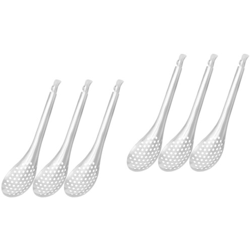 6Pcs Ergonomic Stainless Steel Slotted Caviar Spoons Silver Kitchen 2