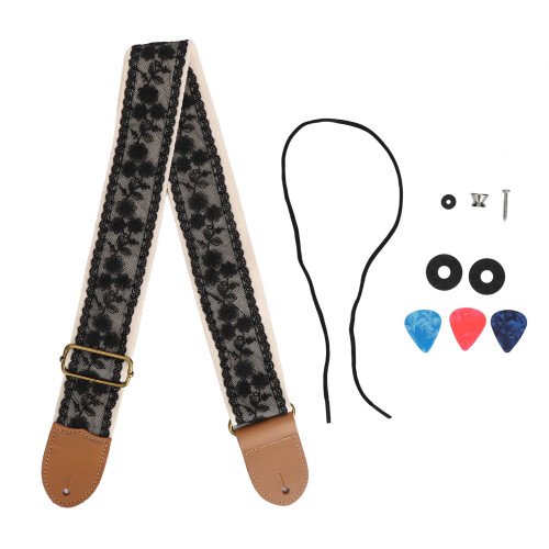 Black Lace Guitar Strap, Nylon, Adjustable Length 2