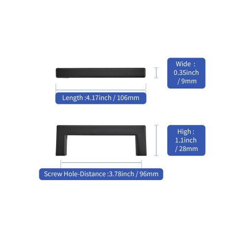 10 Pack Matte Black Cabinet Handles 96mm Hole Centers, Modern Square Drawer Pulls for Kitchen Cabinets 1