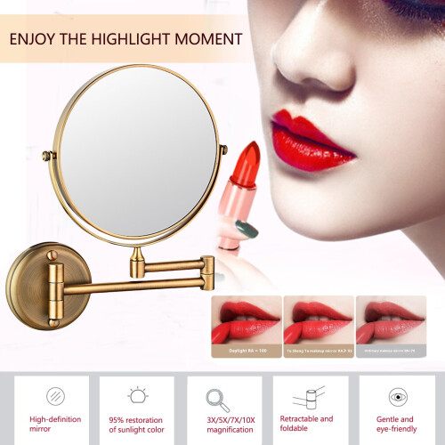 Wall Mounted Makeup Mirror with Extendable Arm, 360 Rotation DualSided 3X Magnifying Silver White 1