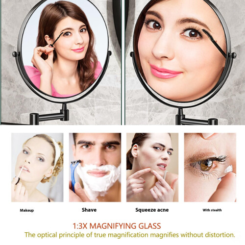 Wall Mounted Makeup Mirror with Extendable Arm, 360 Rotation DualSided 3X Magnifying Silver White 2