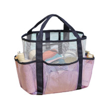 Purple Mesh Shower Caddy with 6 Pockets, QuickDry Hanging Toiletry Organizer for College Dorm and Travel