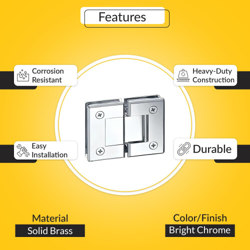 Frameless Glass Shower Door Hinge 180 Full Opening Bright Chrome Solid Brass Bevel Edge 2