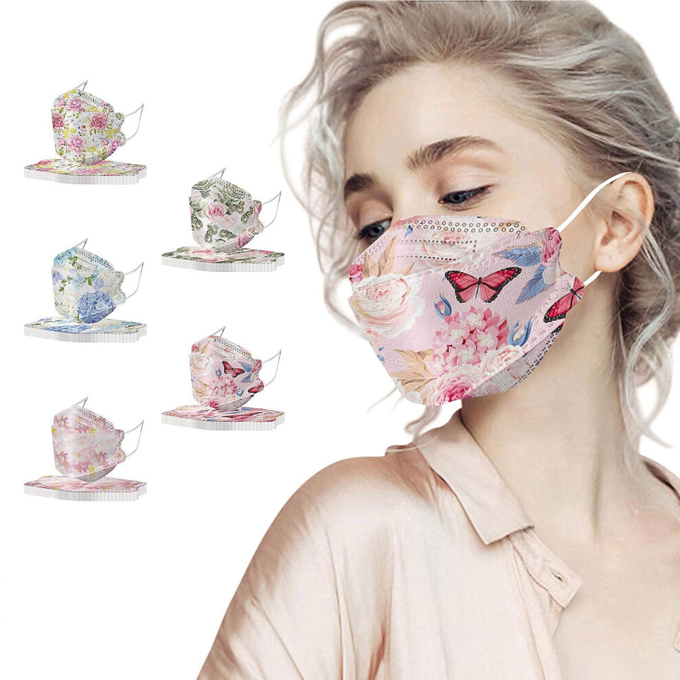 50 Pack Disposable 4 Ply Face Masks For Adults, Breathable Floral Fish Type Design With Elastic Earloops 9351714392808