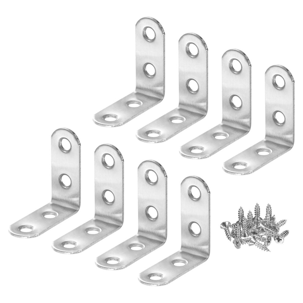 8Pack Stainless Steel L Bracket Corner Brace Set, Rustresistant Right Angle Hardware With Screws For Wood Furniture Shelves Tables Silver 9073542912323