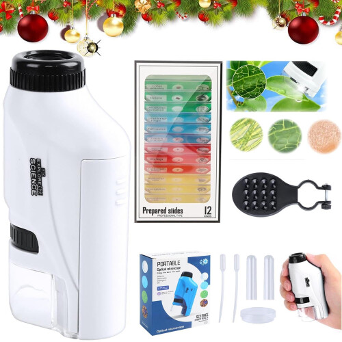Mini Portable Microscope for Kids White Compact Educational Pocket Microscope for Science Learning