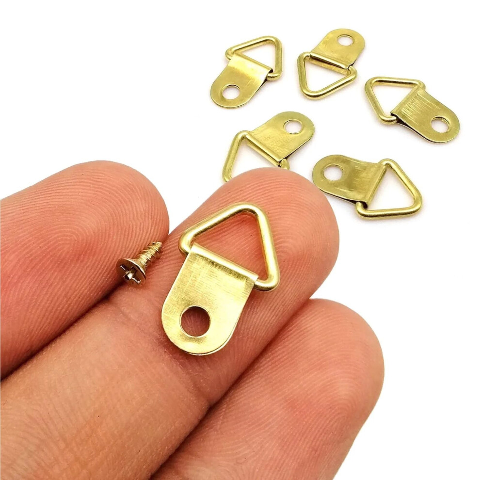 D Ring Picture Hangers 400Pcs Heavy Duty Golden Triangle Hooks With Screws For Frames Mirrors Canvases 9351714393119