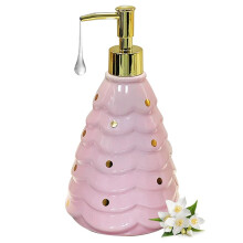 Pink Ceramic Soap Dispenser 26Oz with Gold Pump, Elegant Christmas Tree Design for Bathroom and Kitchen Decor